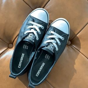 Black leather ballet style converse shoes, size 8